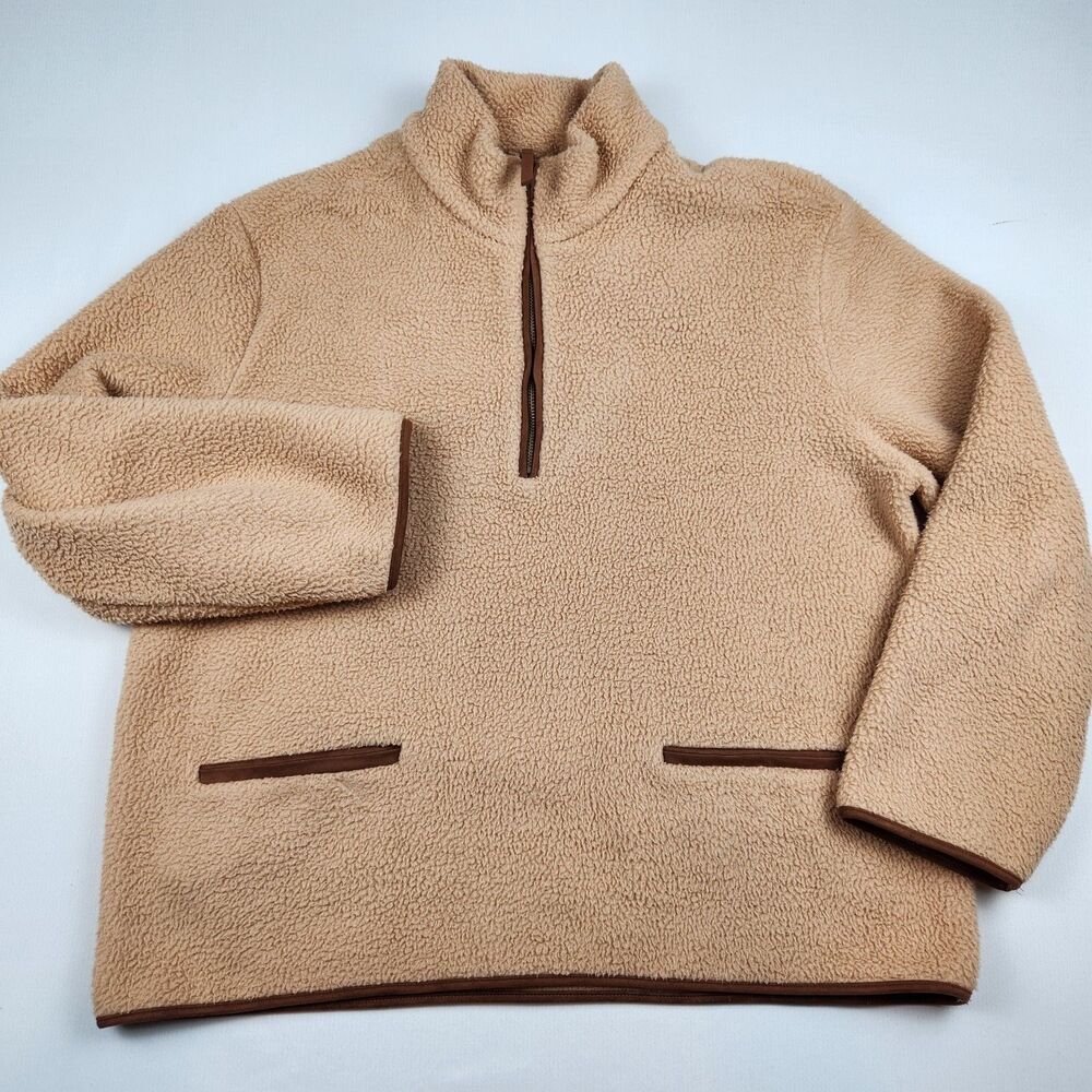 Tyler Boe Piper Fleece Half-Zip Teddy Sherpa Womens L Faux Leather Trim Cozy